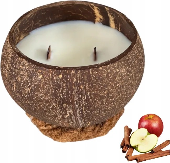 Illatgyertya Kókuszban KM12M Alma és Fahéj Kézzel Készített Fa Kanóc