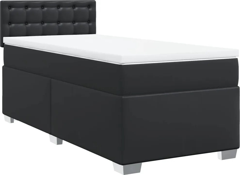 vidaXL fekete műbőr rugós ágy matraccal 100 x 200 cm