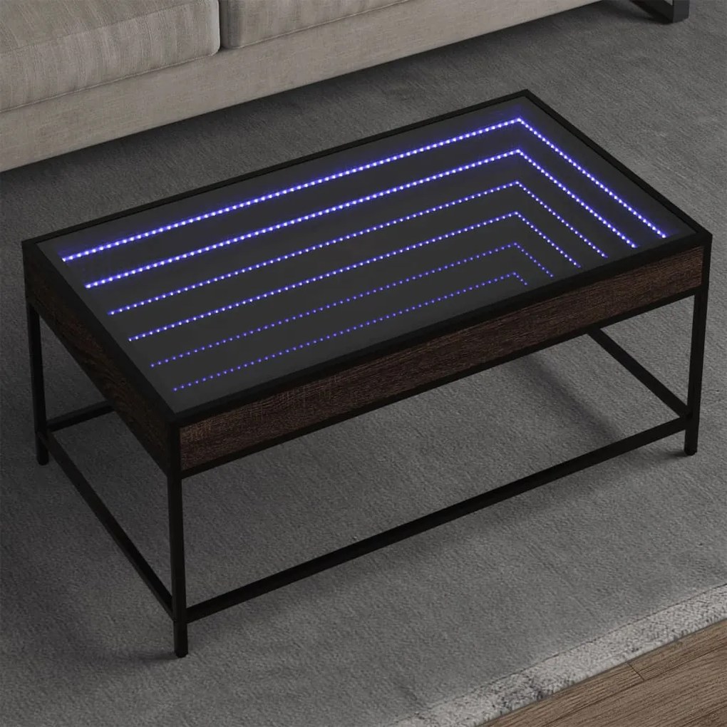 Barna tölgy végtelen hatású LED-es dohányzóasztal 90x50x41 cm