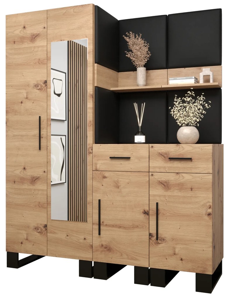 Előszobabútor Amanda 15 (artisan tölgy + fekete öko-bőr). 1085991