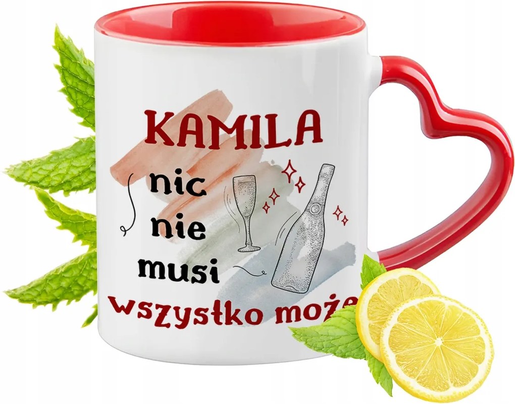 Kamilla Piros Bögre Szív Alakú Füllel Ajándék