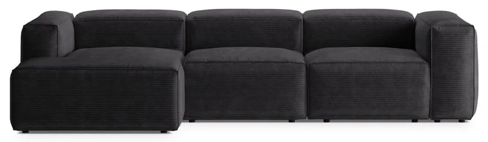 Sötétszürke kordbársony sarokkanapé (bal oldali-heverő résszel) Bergano – Cosmopolitan Design