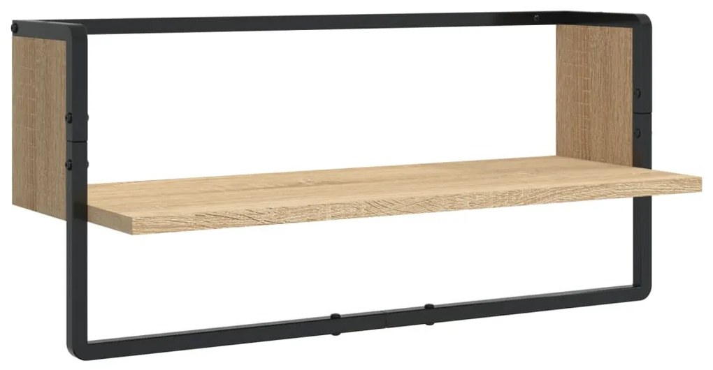 4 részes sonoma tölgy színű szerelt fa fali polc szett rúddal