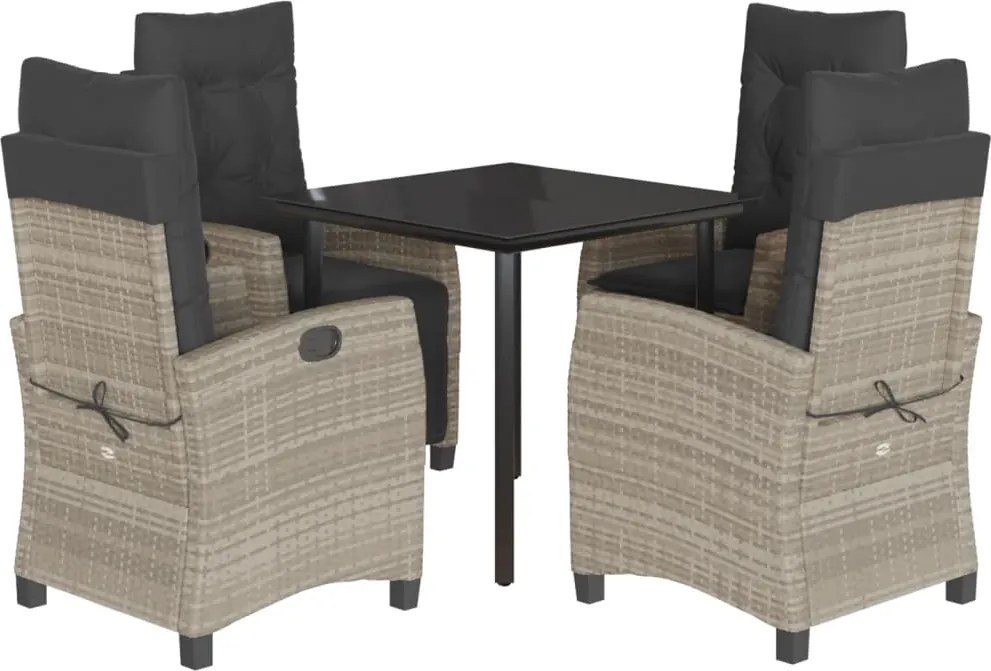 vidaXL 5részes világosszürke polyrattan kerti étkezőgarnitúra párnával