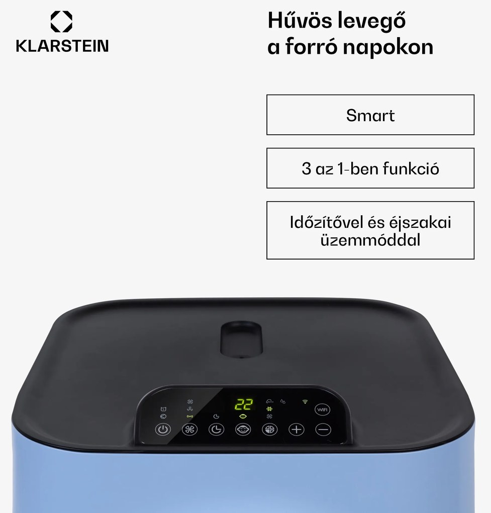 Klarstein Kraftwerk Smart 10K, klíma, 3 az 1-ben, 10 000 BTU, vezérlés alkalmazáson keresztül, távirányító