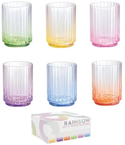 Üveg vizespohárszett 6 db-os, színes, 400ml, dobozban, Rainbow