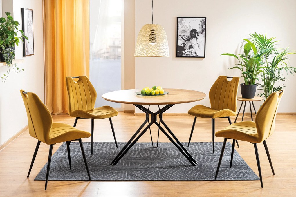 MAZZONI EXPORT ARNO Curry (Bluvel 68 szövet) - MODERN KÁRPITOZOTT ÉTKEZŐSZÉK NAPPALIBA/ÉTKEZŐBE VELVET FOGANTYÚVAL SÁRGA/MUSTÁRSÁRGA