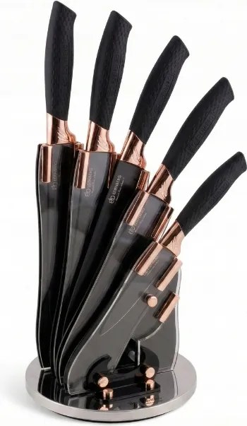 Konyhai késkészlet blokkban 6el Fekete Rózsaszín Arany Éles Modern