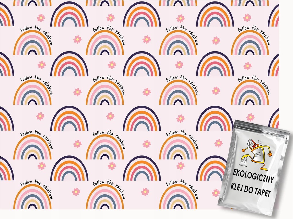 Fotótapéta Flizelina Gyerekek Rózsaszín Mintás Szivárvány Virág Felirat 200x140 ragasztó