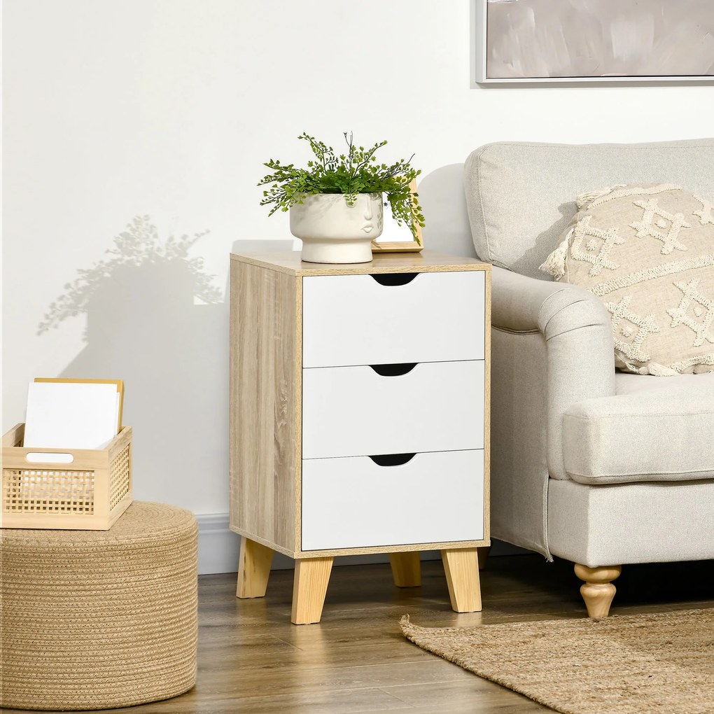 HOMCOM 3-Fiókos Éjjeliszekrény Emelt Alapú Ruhásszekrény a Hálószobába, Nappaliba vagy Előszobába Modern Stílusban, Billenésgátlóval, 40x35x68.5 cm, T