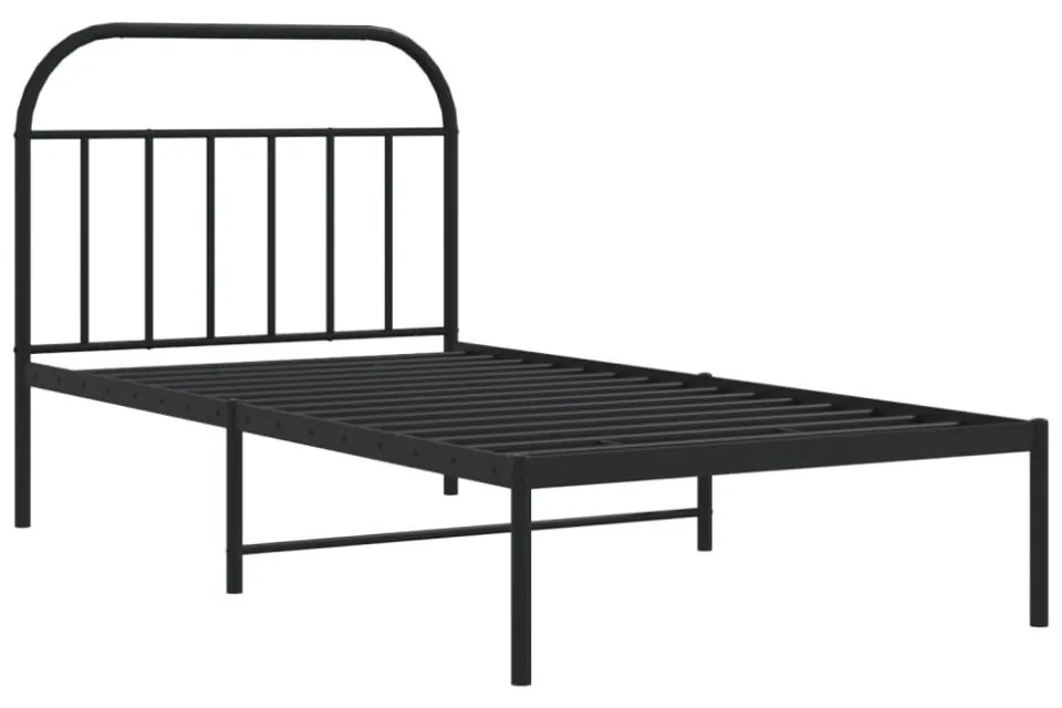 fekete fém ágykeret fejtámlával 100 x 200 cm
