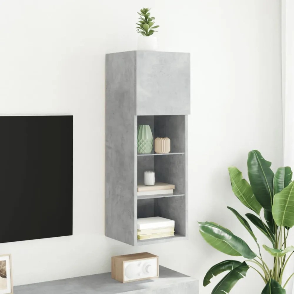 betonszürke TV-szekrény LED-lámpákkal 30,5x30x90 cm
