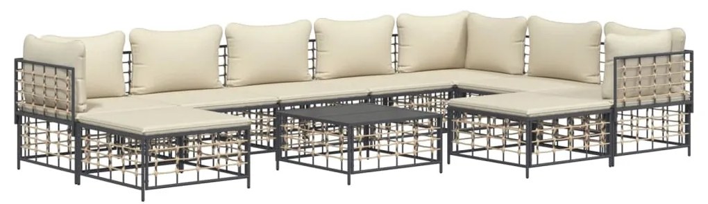 10 részes antracitszürke polyrattan kerti ülőgarnitúra párnával