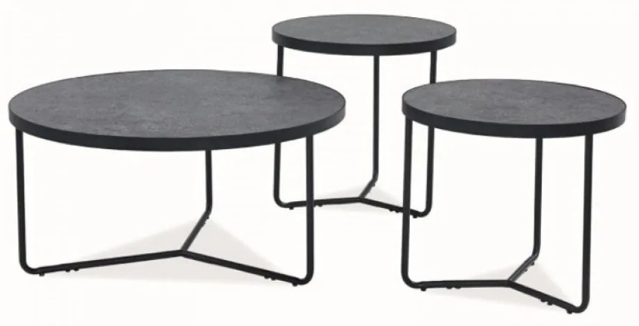 Demeter dohányzóasztal szett 80cm Beton - Fekete