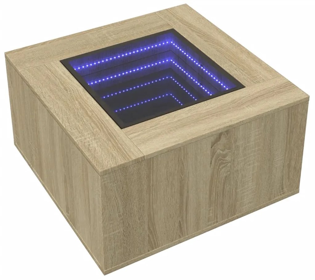Sonoma tölgy szerelt fa dohányzóasztal LED-del 60 x 60 x 40 cm