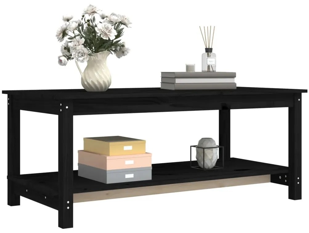 Fekete tömör fenyőfa dohányzóasztal 110 x 55 x 45 cm