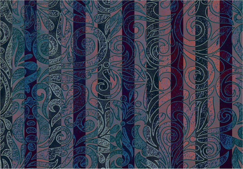 Fotótapéta Art Deco virágok bordó lila csíkos dísz 208x146 +ragasztó