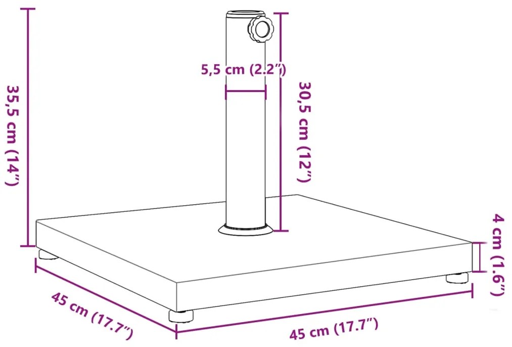 négyzet alakú napernyőtalp Ø32/38/48 mm-es rúdhoz 18 kg