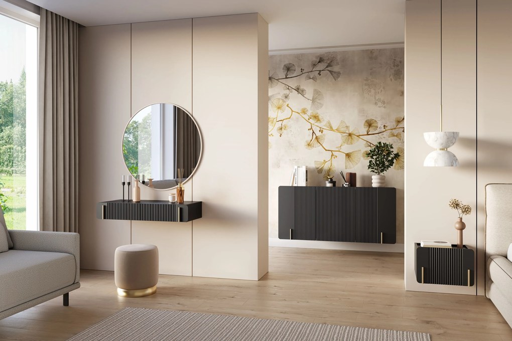 Malmi függesztett komód 150 cm háromajtós - matt fekete / arany