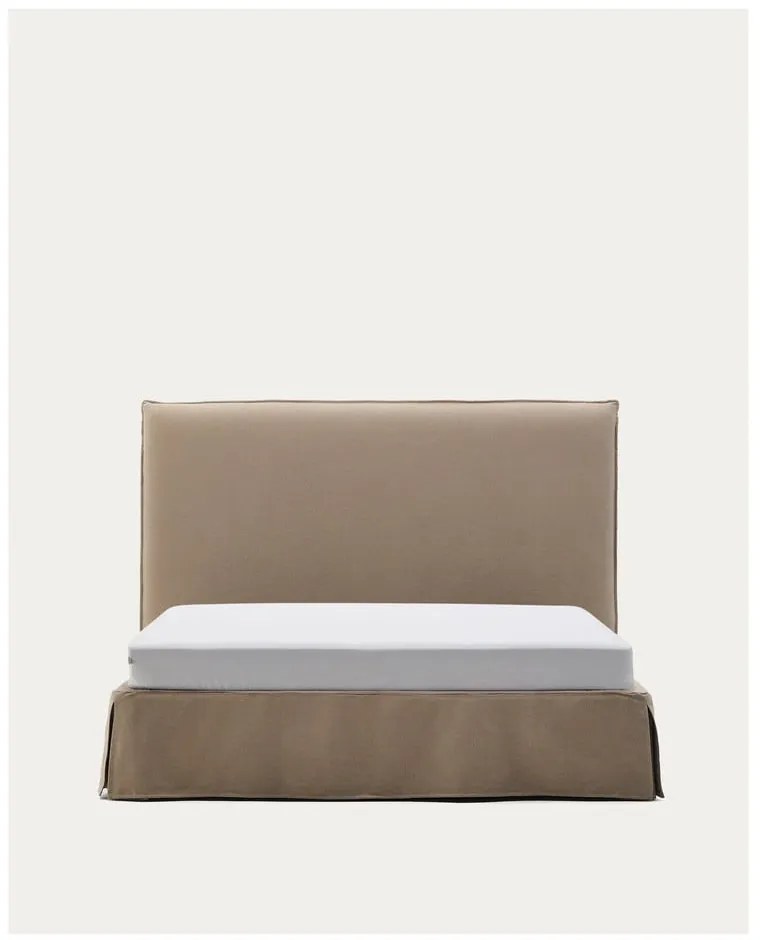 Szürkésbarna kárpitozott franciaágy 160x200 cm Jaira – Kave Home