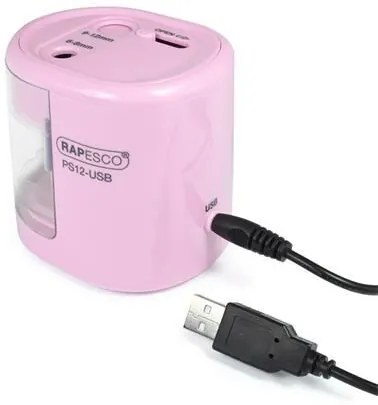 Hegyező, kétlyukú, asztali, elemes, USB töltővel, RAPESCOPS12-USB, világos rózsaszín (IR1446)