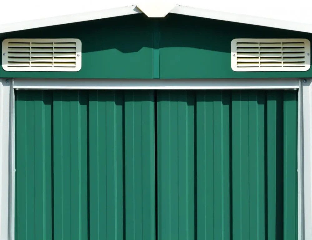 zöld fém kerti fészer 257 x 489 x 181 cm
