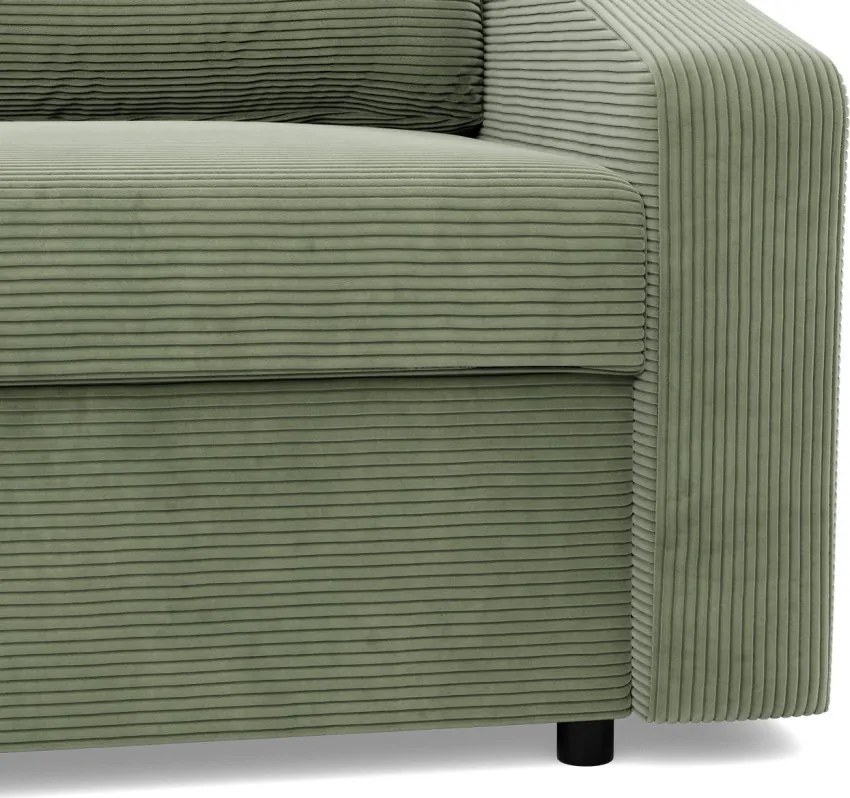 Zeus sarokkanapé, 2 ágyneműtartóval, döntött kartámasz, kordbársony, univerzális oldal, hab töltet, zöld