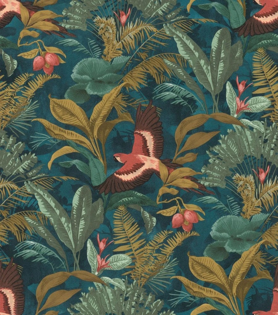 Vinyl tapéta flizeline egzotikus levelek madarakSansa 639216 Rasch