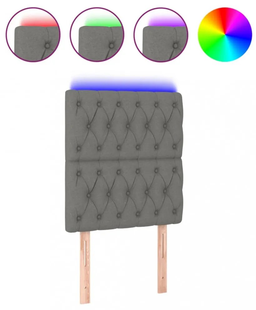 sötétszürke szövet LED-es fejtámla 80x7x118/128 cm