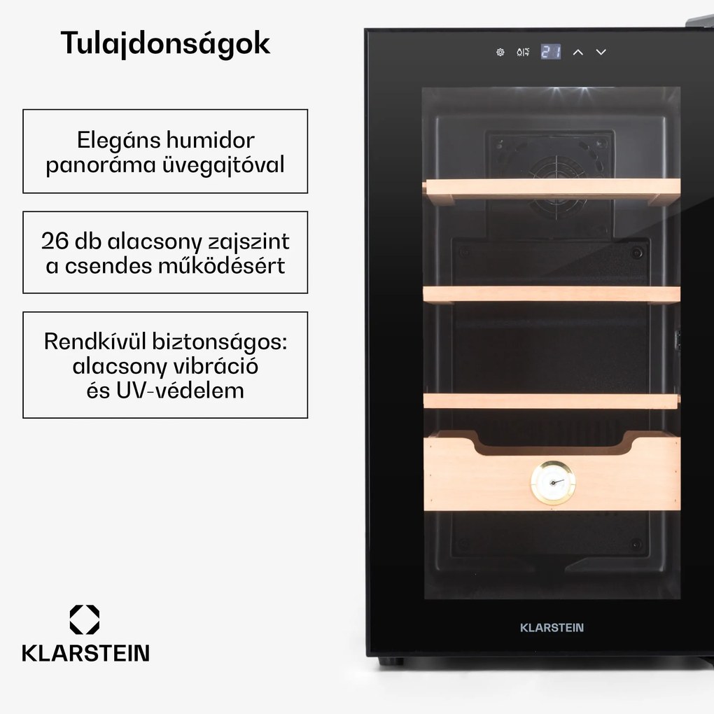 Klarstein El Presidente 48 szivarhumidor, 48 l, 3 polc, 1 rekesz, cédrusfa