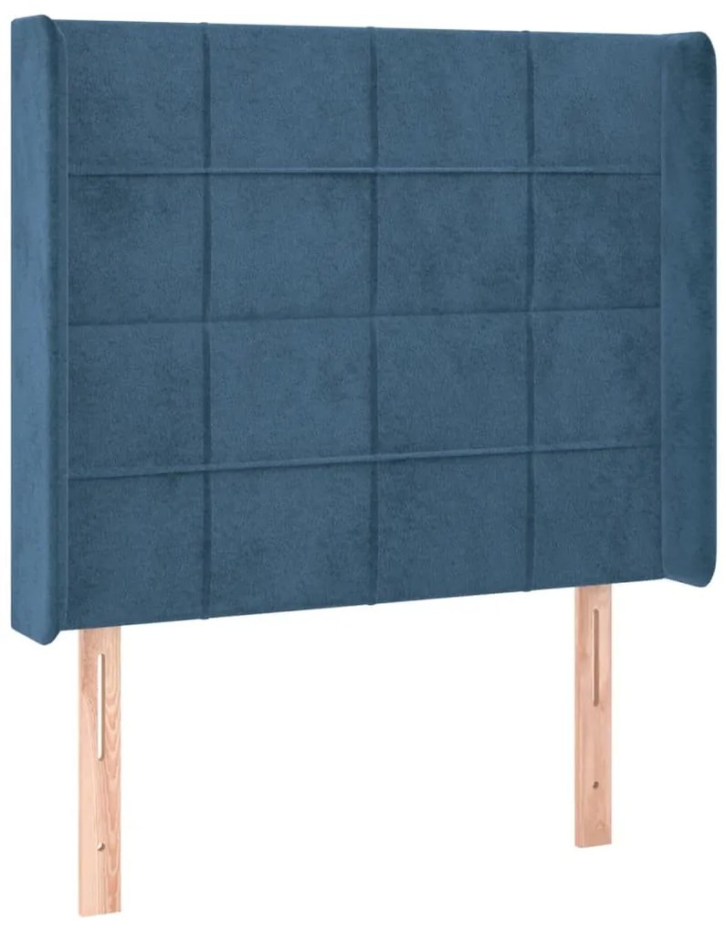 sötétkék bársony fejtámla szárnyakkal 83x16x118/128 cm