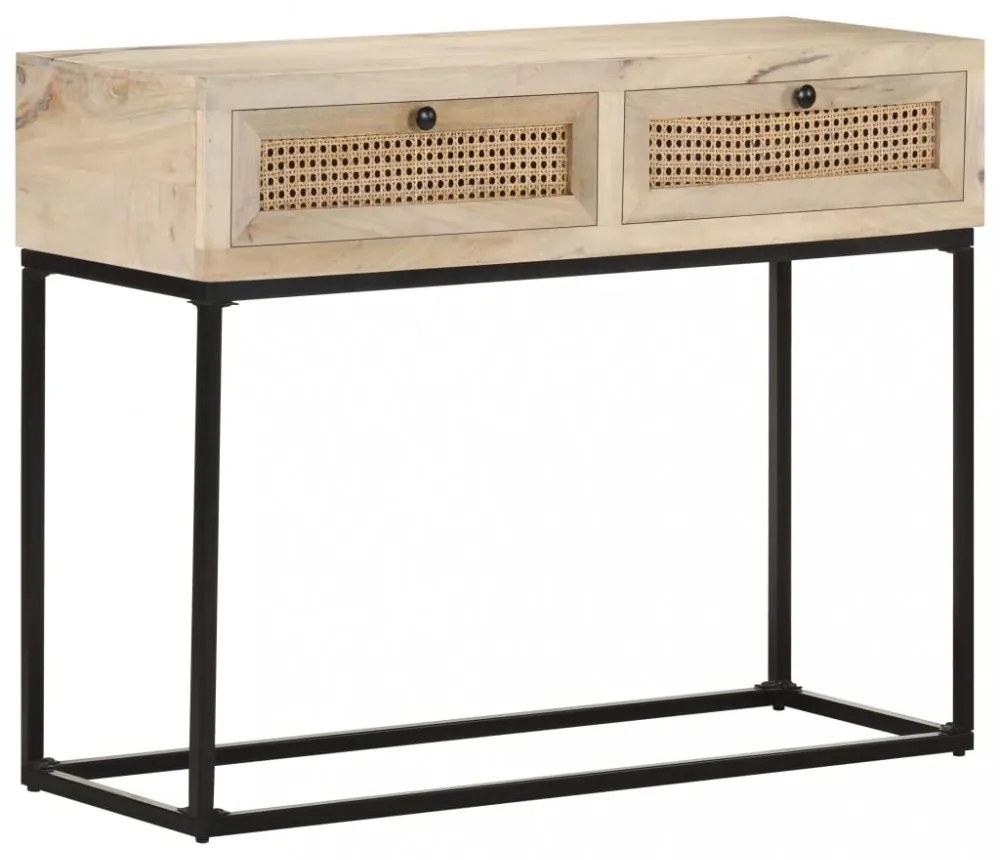 tömör mangófa és természetes nád tálalóasztal 100 x 35 x 76 cm