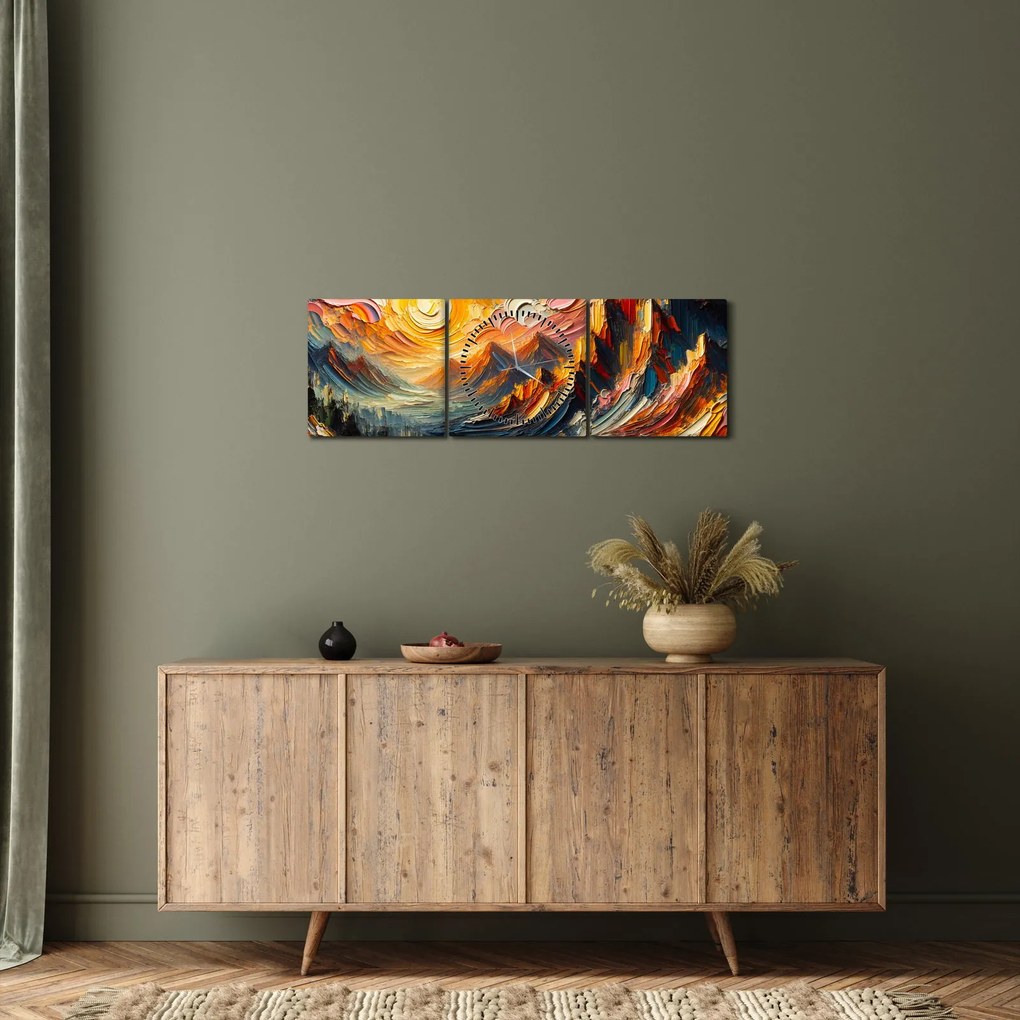 Kép - Hegyek, melyeket napfény ölel (órával) (90x30 cm)