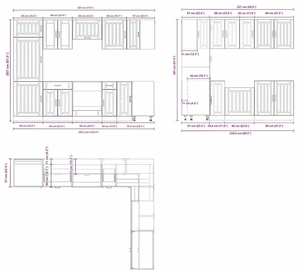 vidaXL 14 részes konyhai szekrény szett Lucca betonszürke műszaki fa