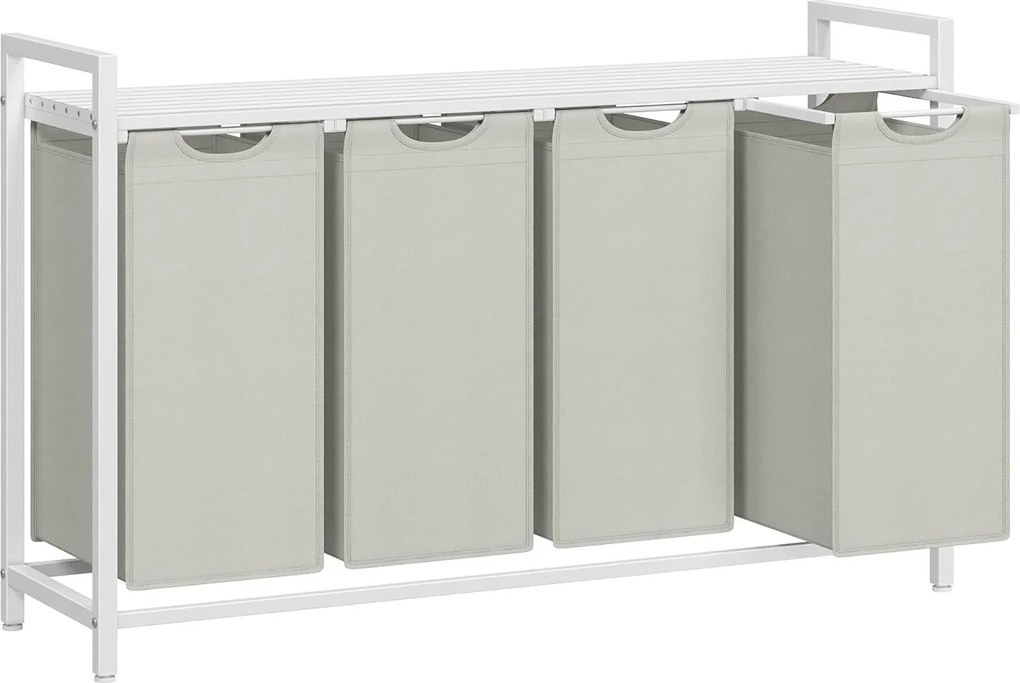 VASAGLE 4 rekeszes szennyeskosár 4 × 40 L, 116 × 33 × 72 cm, krémfehér és matt fehér