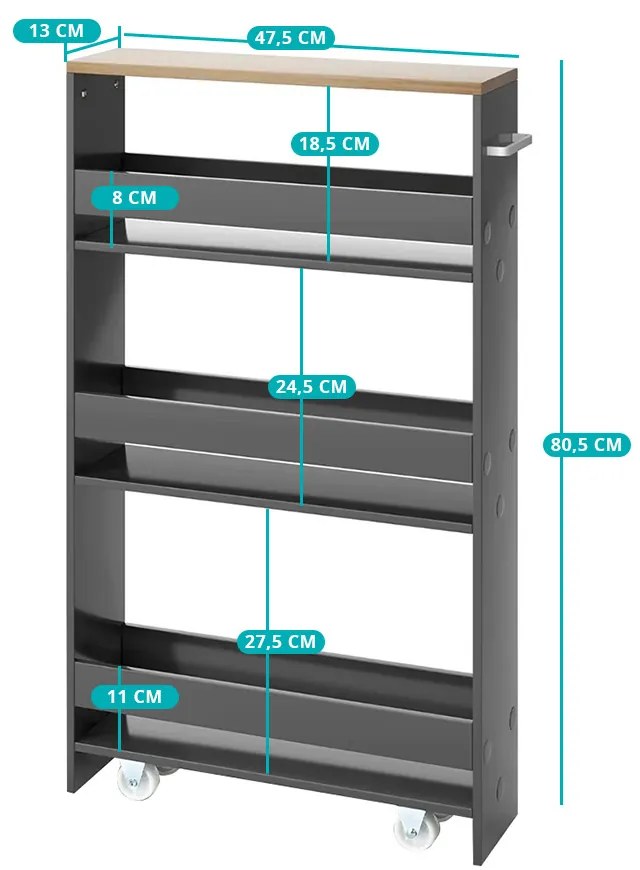 4 szintes tároló nyitott polcokkal, szürke