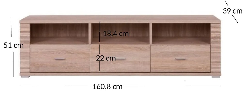 TV asztal/Szekrény Gwenn 3S/160 (szonoma tölgy). 1052943