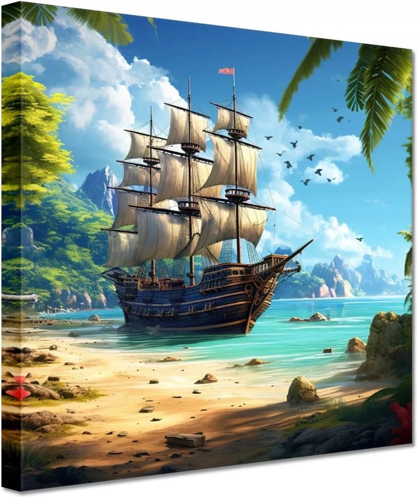 Festmények 20x20 Hajó egy paradicsomi szigeten