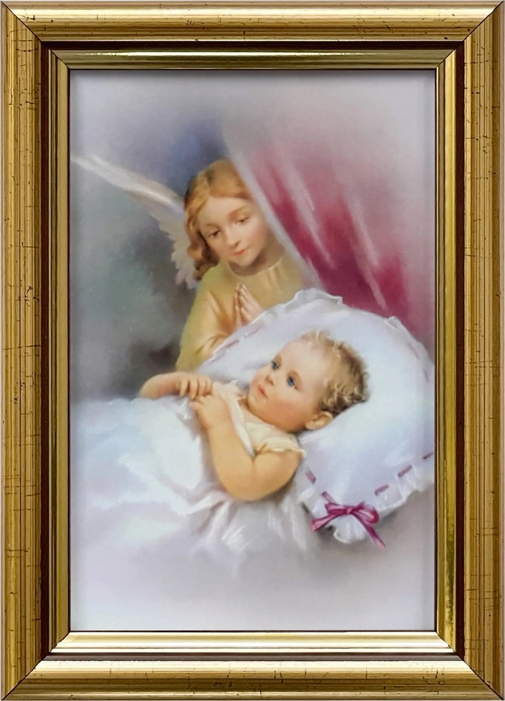 Vászonkép 18x13 Őrangyal Arany Angyal Díszített Fa Keret