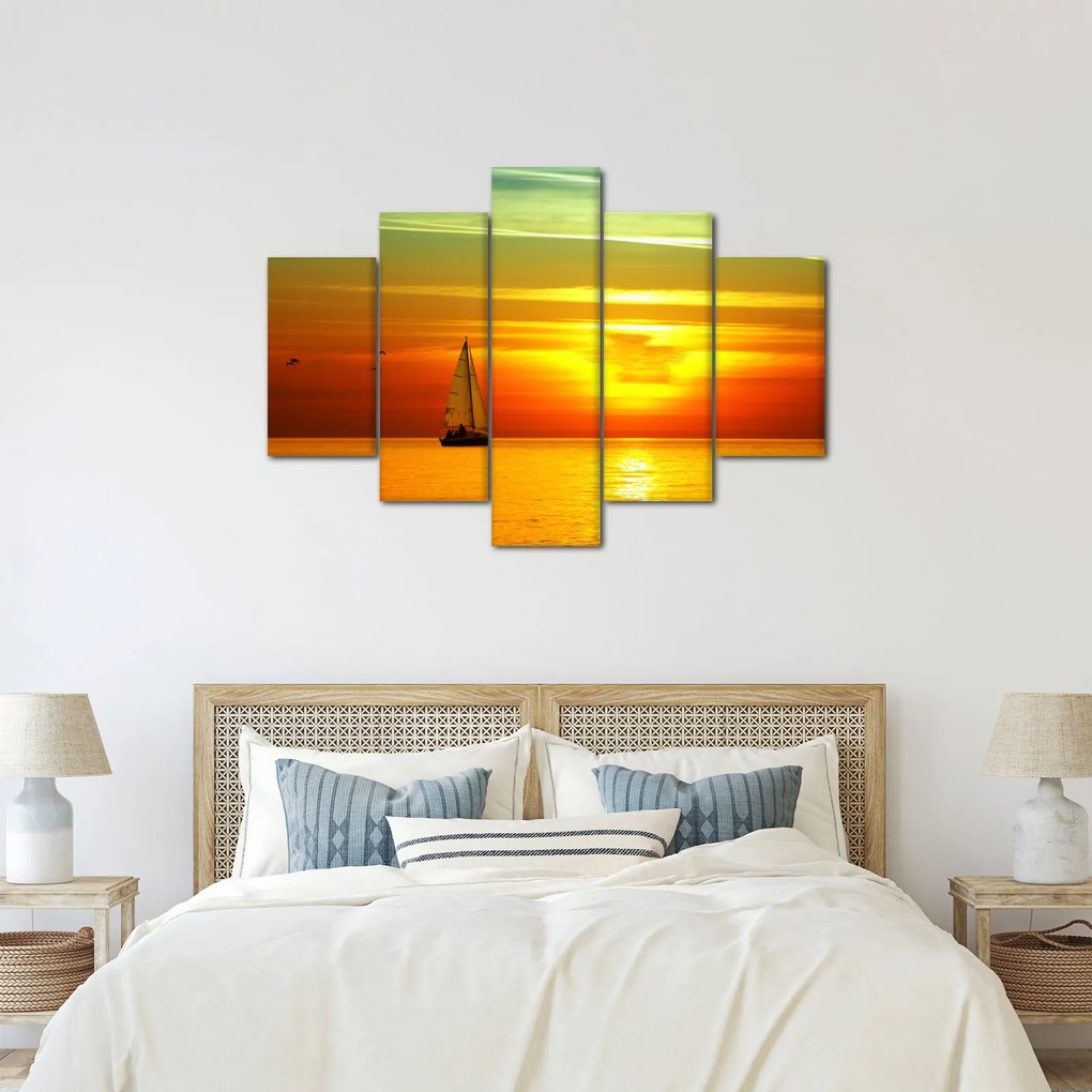 Naplemente egy jachttal képe (150x105 cm)