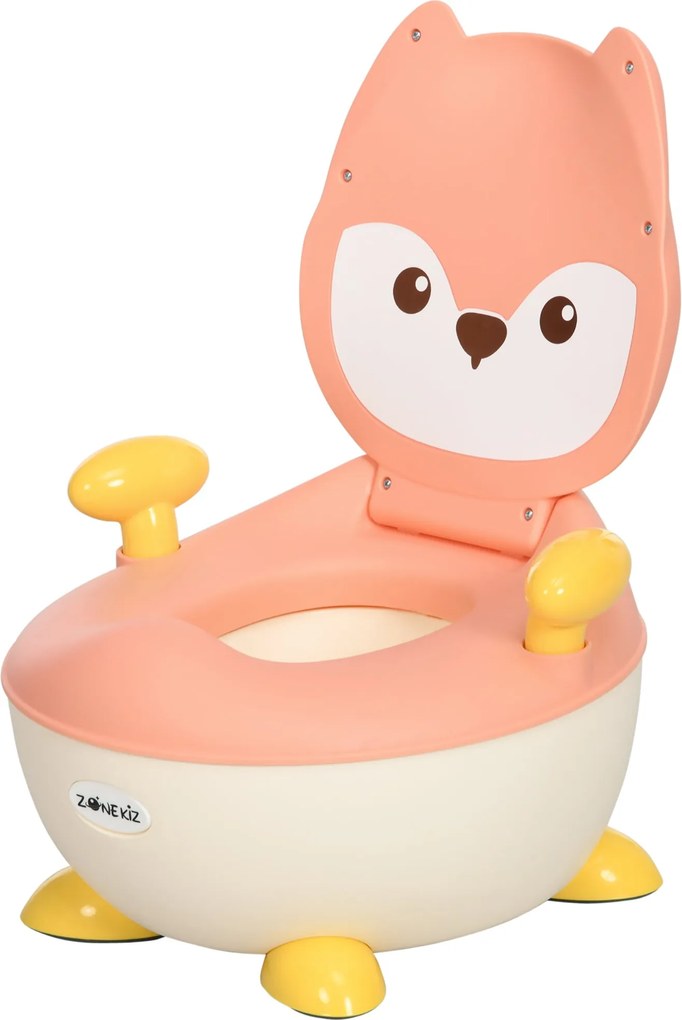 ZONEKIZ Gyerek WC-szótaláló a Róka Mintával, Gyerek WC Ülőke Hátpárnával, Leszerelhető Potty Fogantyú a WC Betanításhoz, WC Szótaláló 0,5-3 Éves Kicsi