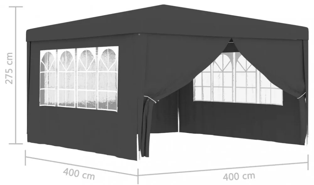 antracitszürke rendezvénysátor oldalfalakkal 4 x 4 m 90 g/m²