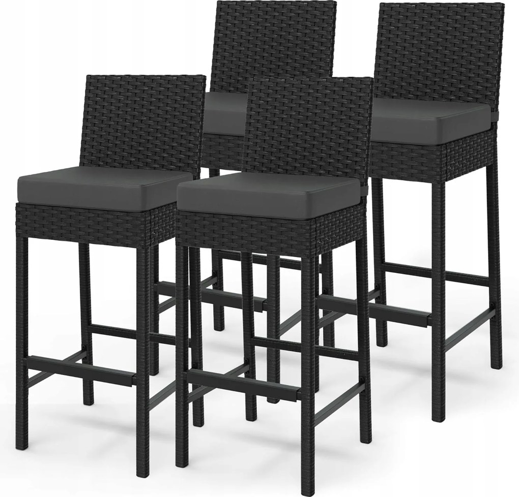 4 db Kültéri Fonott Bárszék, 71 cm magas, Sötétszürke Párnákkal