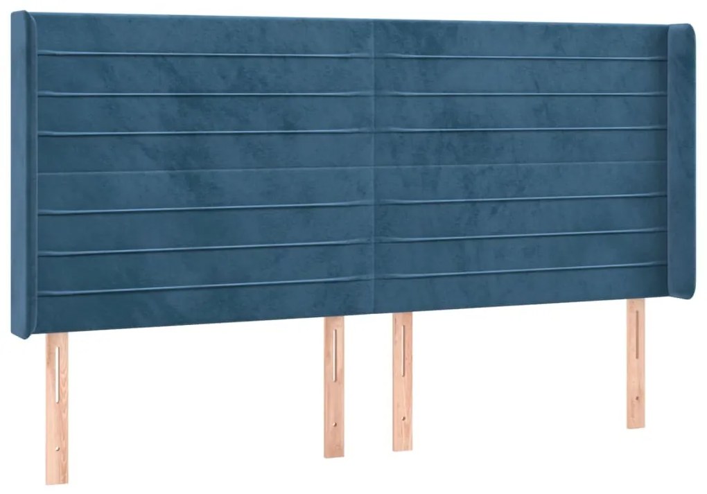 sötétkék bársony LED-es fejtámla 163x16x118/128 cm