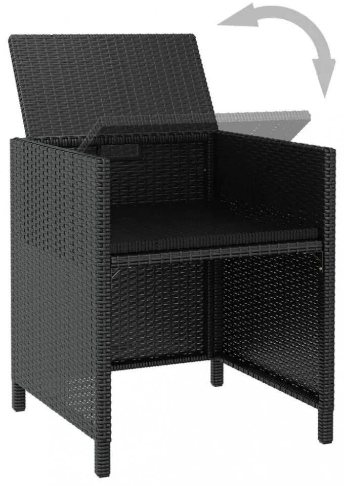 9 darabos fekete kültéri polyrattan és akácfa étkezőszett