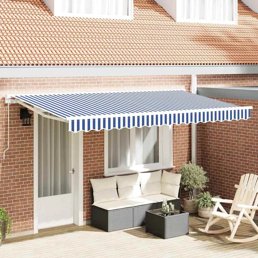 Behúzható napellenző Kék és Fehér 350x200 cm szövet