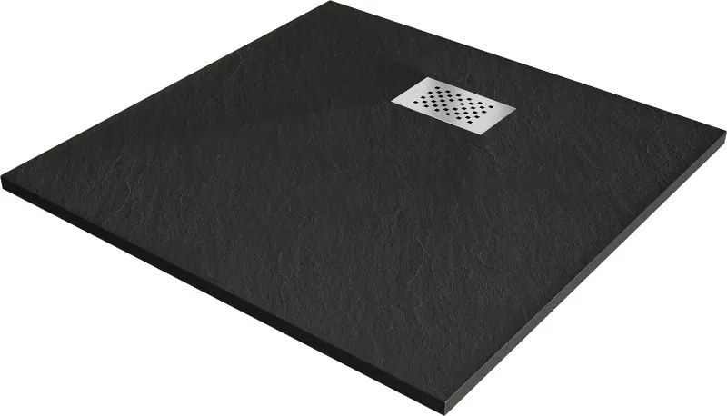 Mexen Hugo SMC négyzet alakú zuhanytál 90 x 90 cm, fekete, inox takaró - 42709090-X