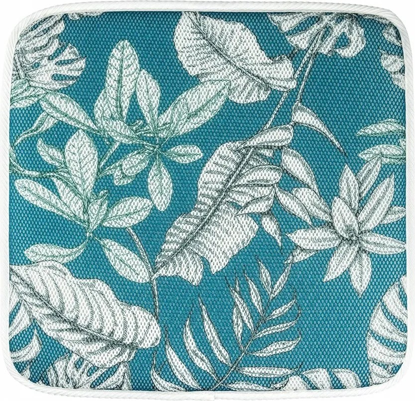 Vízálló székpárna 40x40 kék levelek fehér szegéllyel