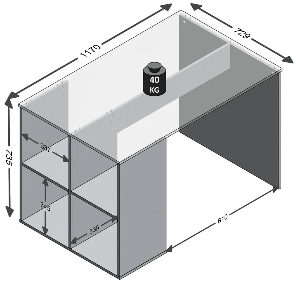 FMD fehér íróasztal oldalpolcokkal 117 x 72,9 x 73,5 cm