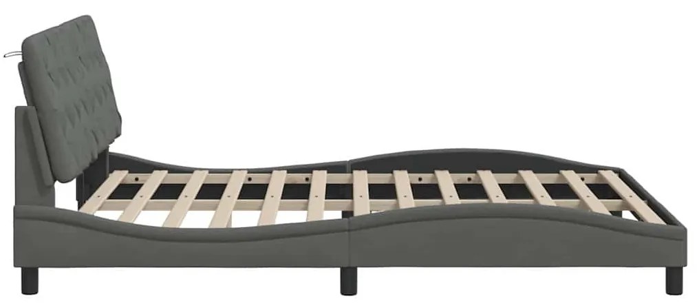 sötétszürke szövet ágykeret LED-es matrac nélkül 160 x 200 cm